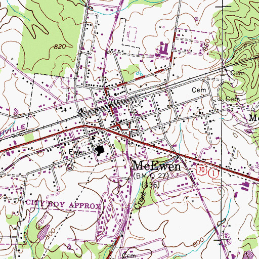 Topographic Map of McEwen, TN
