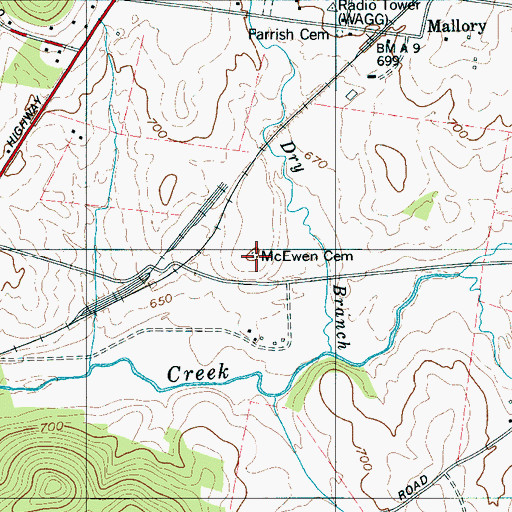 Topographic Map of McEwen Cemetery, TN