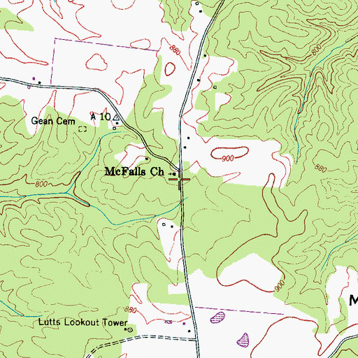 Topographic Map of McFalls Church, TN