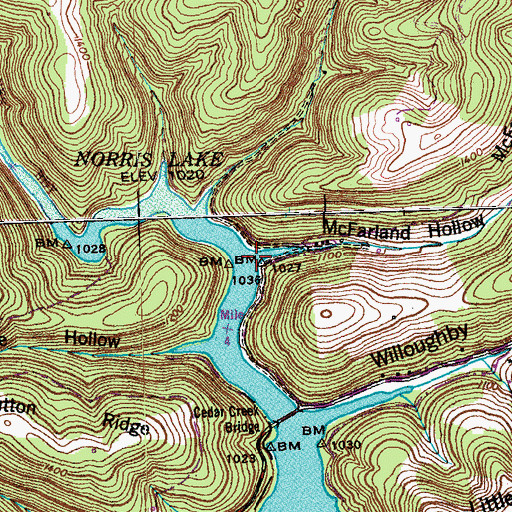 Topographic Map of McFarland Hollow, TN