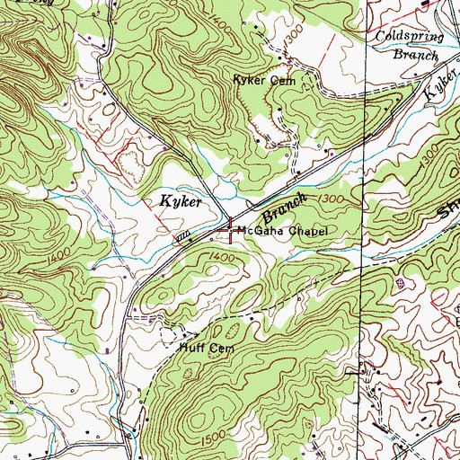 Topographic Map of McGaha Chapel, TN