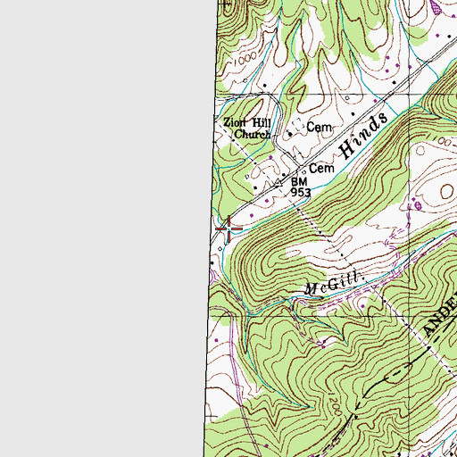 Topographic Map of McGill Branch, TN