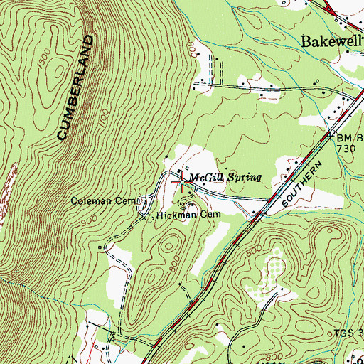 Topographic Map of McGill Spring, TN
