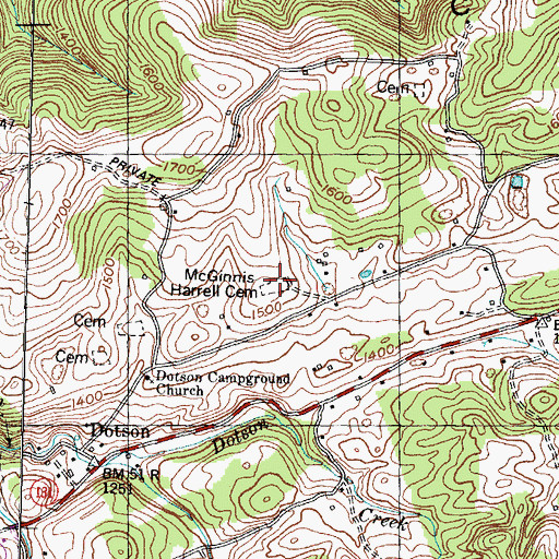 Topographic Map of McGinnis Harrell Cemetery, TN
