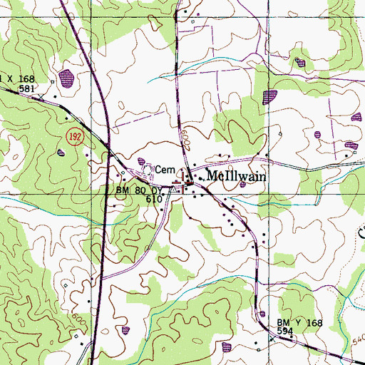 Topographic Map of McIllwain, TN
