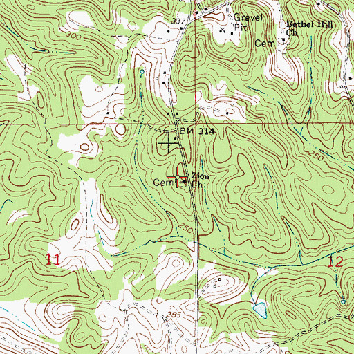 Topographic Map of Zion Church, AL