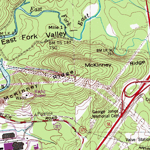 Topographic Map of McKinney Ridge, TN