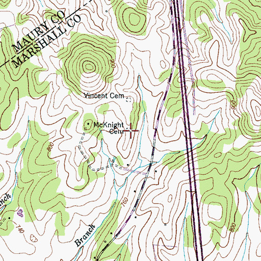 Topographic Map of McKnight Cemetery, TN