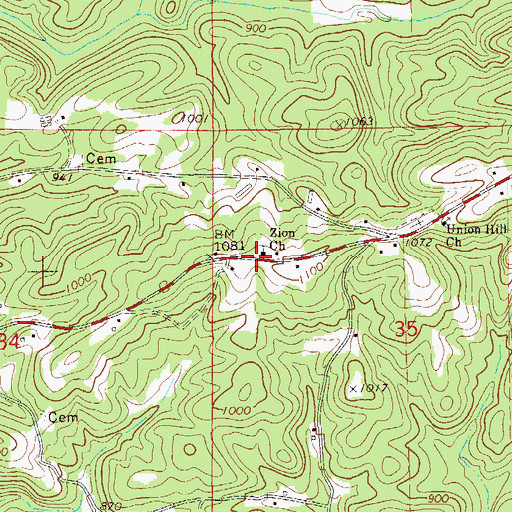 Topographic Map of Zion Church, AL