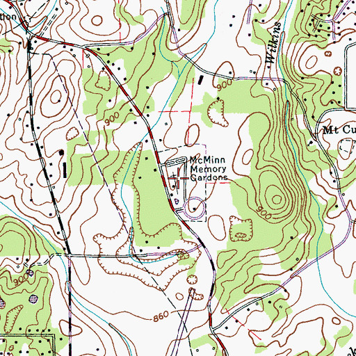 Topographic Map of McMinn Memory Gardens, TN