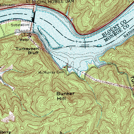 Topographic Map of McMurray Cemetery, TN