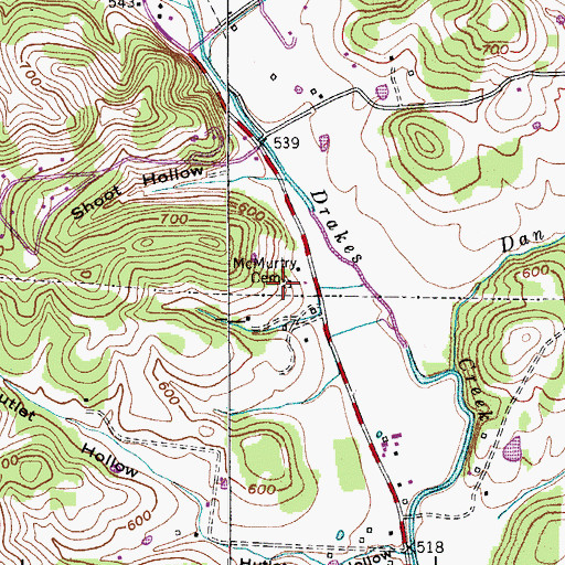 Topographic Map of McMurtry Cemetery, TN