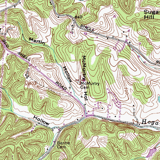 Topographic Map of McMurtry Cemetery, TN