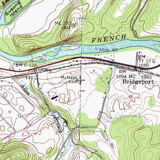 Topographic Map of McNabb Cemetery, TN