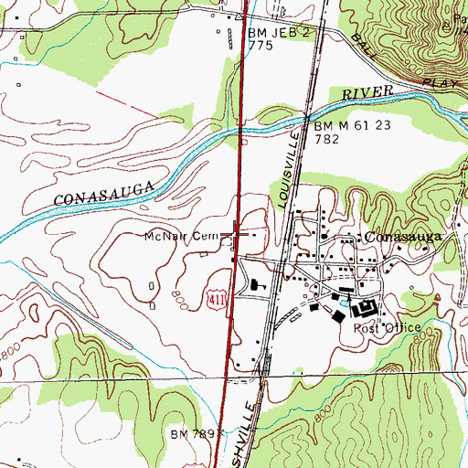 Topographic Map of McNair Cemetery, TN