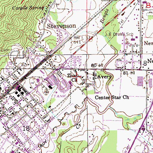 Topographic Map of Zion Church, AL