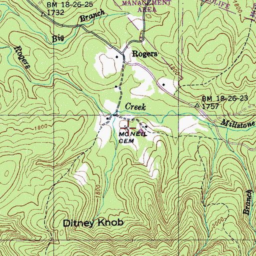 Topographic Map of McNeil Cemetery, TN