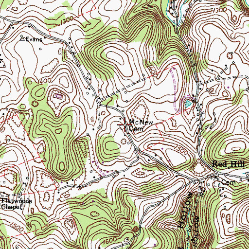Topographic Map of McNew Cemetery, TN