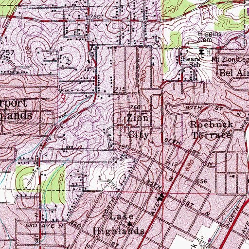 Topographic Map of Zion City, AL
