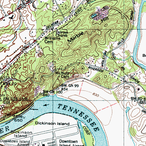 Topographic Map of McNutt Cemetery, TN