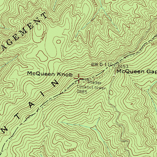 Topographic Map of McQueen Knob, TN