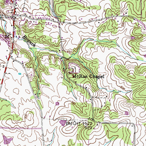 Topographic Map of McRae Chapel, TN