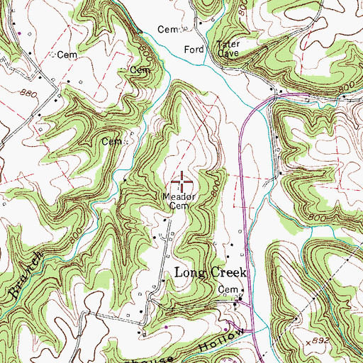 Topographic Map of Jonas Meador Cemetery, TN