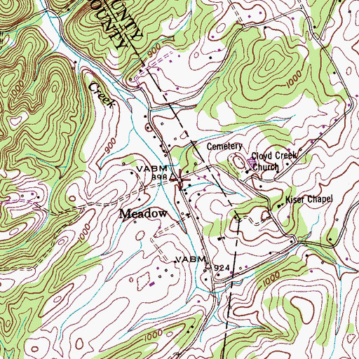 Topographic Map of Meadow, TN