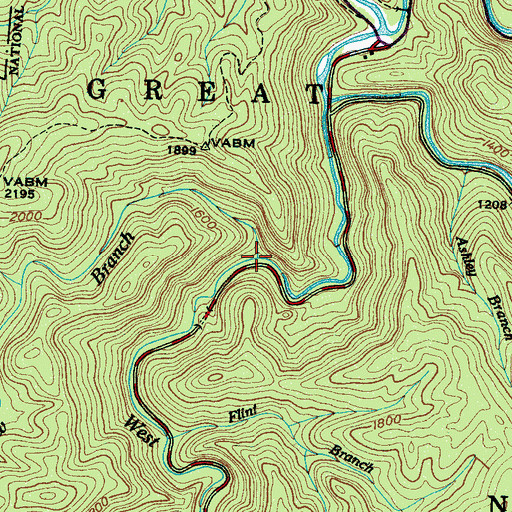 Topographic Map of Meadow Branch, TN