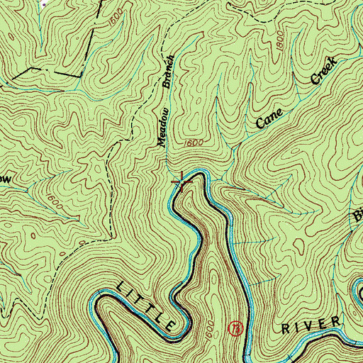 Topographic Map of Crawfish Branch, TN