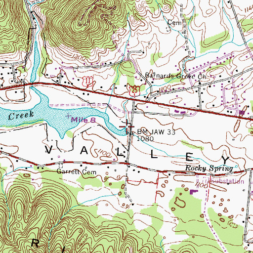 Topographic Map of Meadow Branch, TN