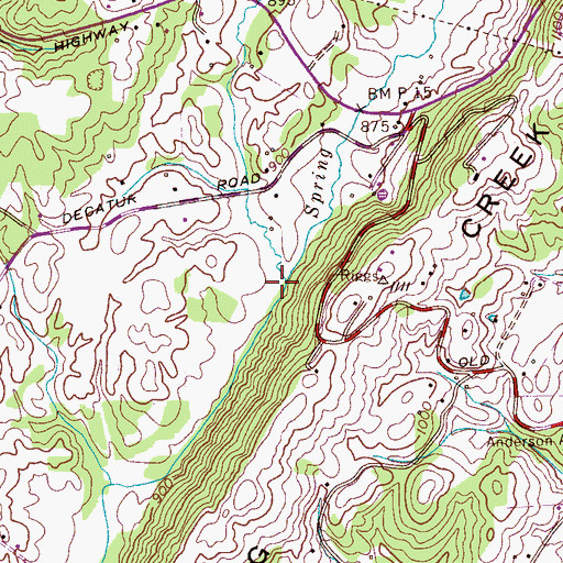 Topographic Map of Meadow Branch, TN