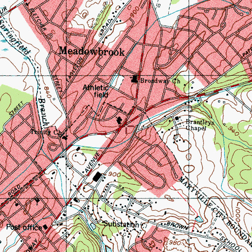 Topographic Map of Meadowbrook, TN