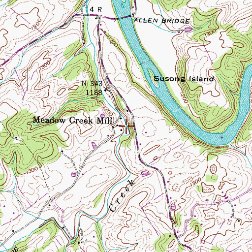 Topographic Map of Meadow Creek Mill, TN