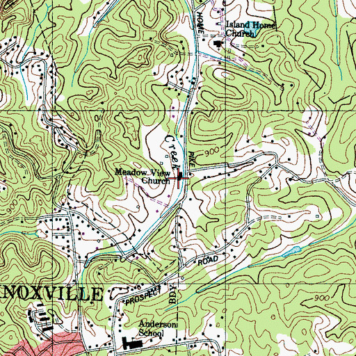 Topographic Map of Meadow View Church, TN