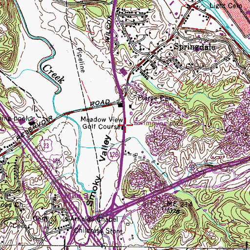Topographic Map of Meadow View Golf Course, TN