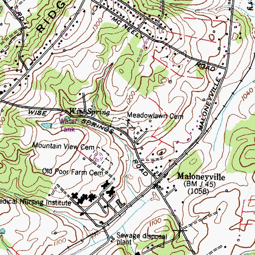 Topographic Map of Meadowlawn Cemetery, TN