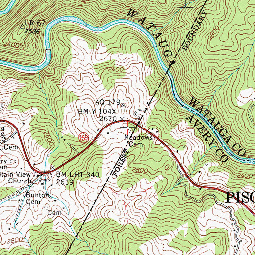 Topographic Map of Meadows Cemetery, TN