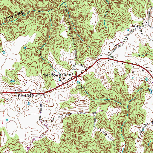 Topographic Map of Meadows Cemetery, TN