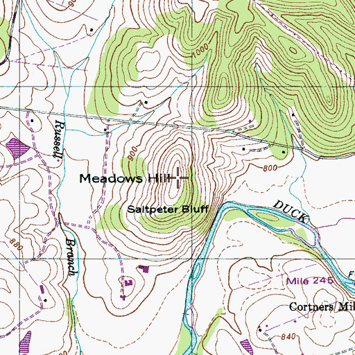 Topographic Map of Meadows Hill, TN
