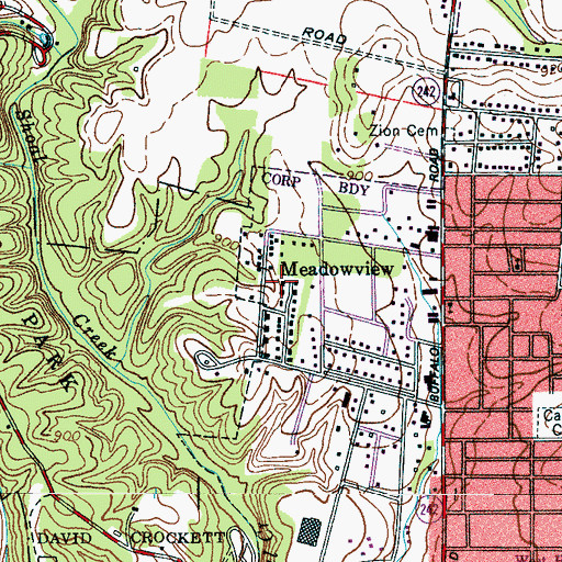 Topographic Map of Meadowview, TN