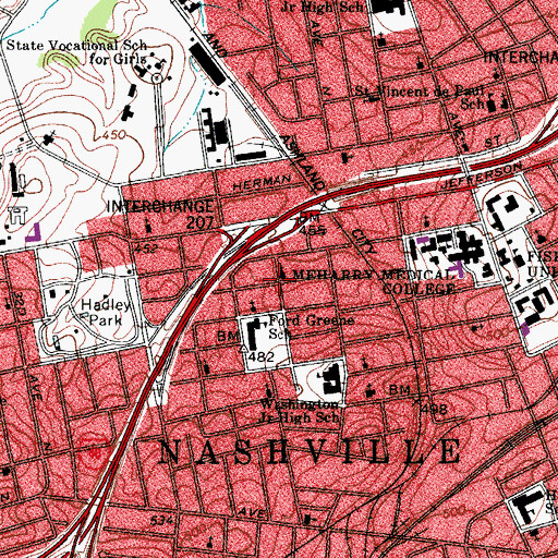 Topographic Map of Meharry Medical College, TN