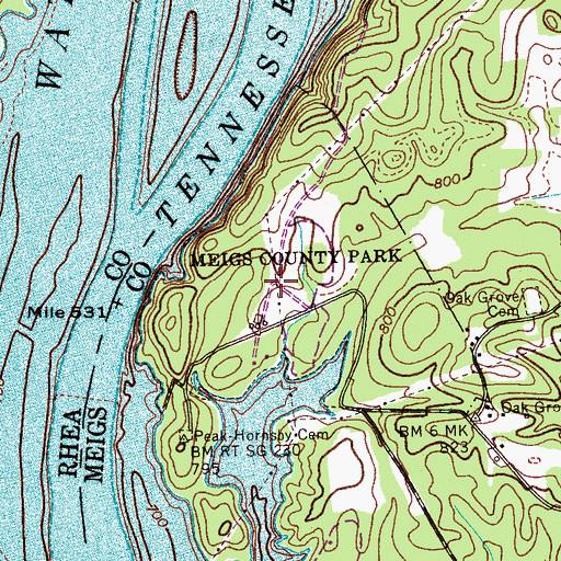Topographic Map of Meigs County Park, TN