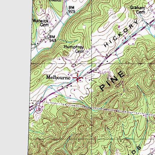Topographic Map of Melbourne, TN