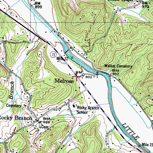Topographic Map of Melrose, TN