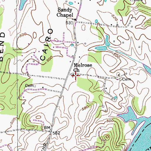 Topographic Map of Melrose Church, TN