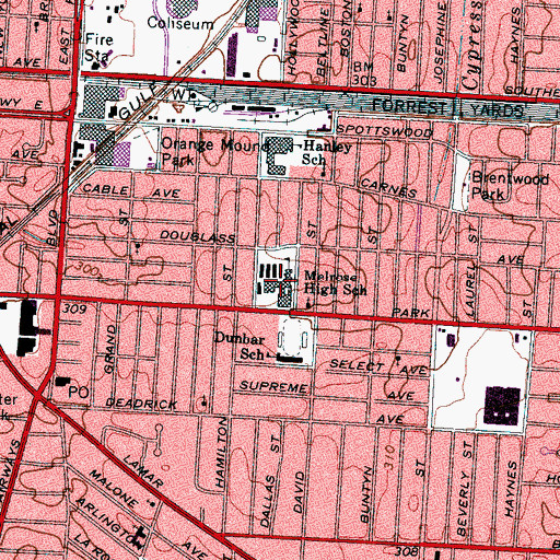 Topographic Map of Melrose High School, TN