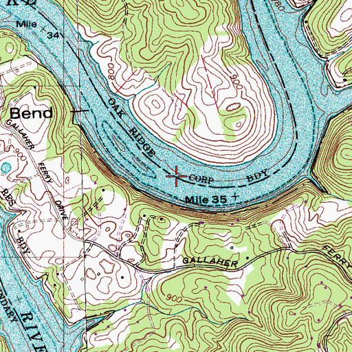 Topographic Map of Melton Hill Lake, TN