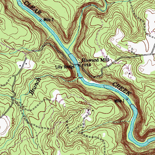 Topographic Map of Melton Mill Branch, TN
