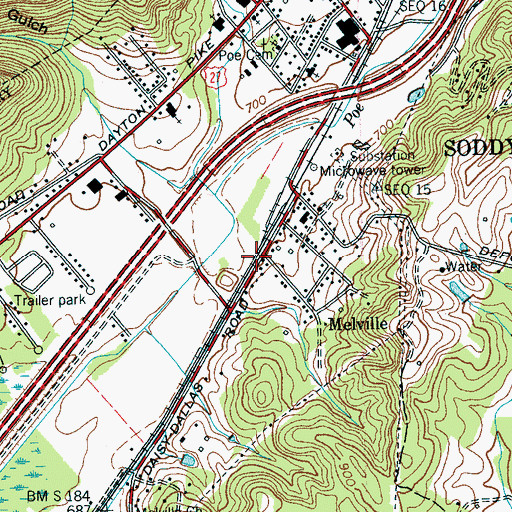 Topographic Map of Melville, TN